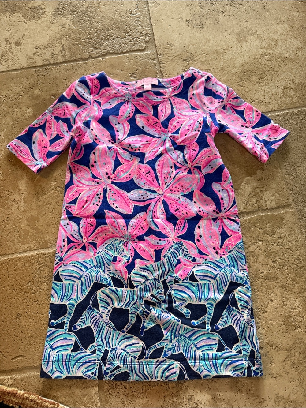 Lilly Pulitzer Girls Navy & Pink Tropical Zebra Print Dress